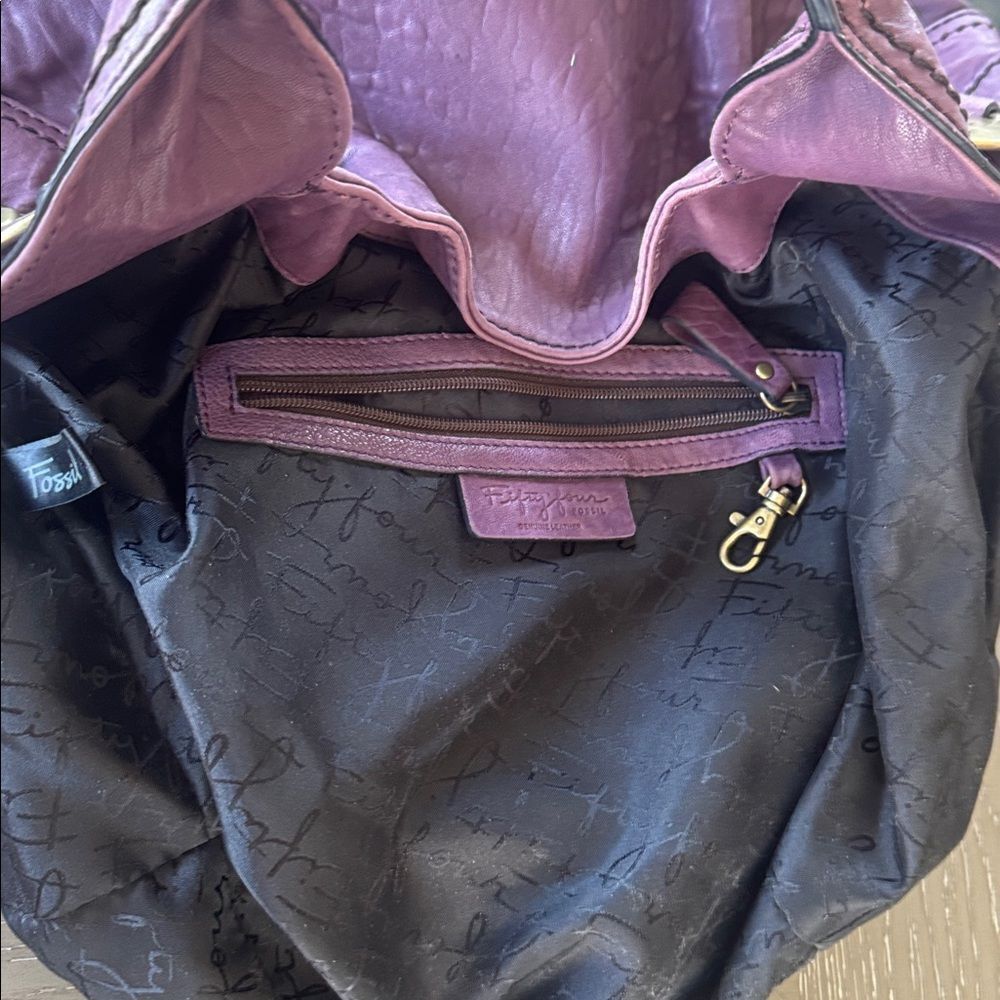 Fossil FIFTY FOUR VINTAGE Hobo Purple Plum Leather Handbag Shoulder Bag Slouchy - Picture 6 of 16